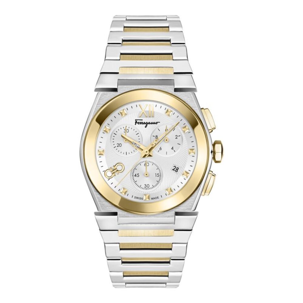 Ferragamo Vega Chrono Bracelet Watch Two Tone Mens